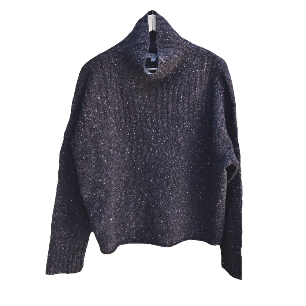 J.Crew Wool Blend Nep Funnel Neck Sweater Brown Women's Small NWT Cozy Knit